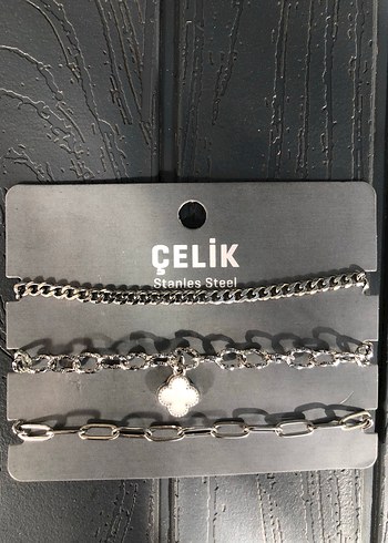 Gri Zincir Detaylı Punk Bileklik Seti sıfır