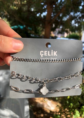  Beden gri Renk Gri Zincir Detaylı Punk Bileklik Seti sıfır