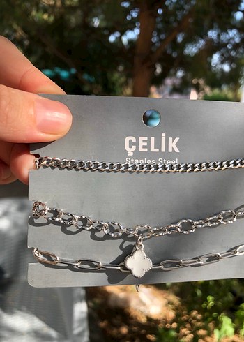  Beden Gri Zincir Detaylı Punk Bileklik Seti sıfır