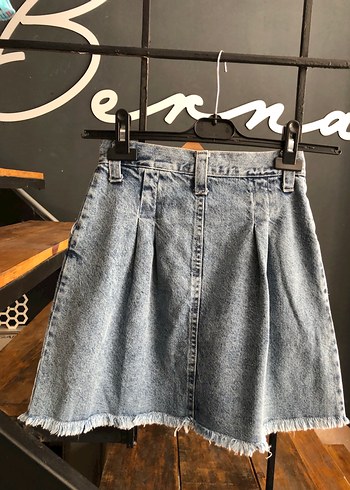 xs Beden mavi Renk Kadın Gri Pileli Mini kot Etek xxs beden etiketli