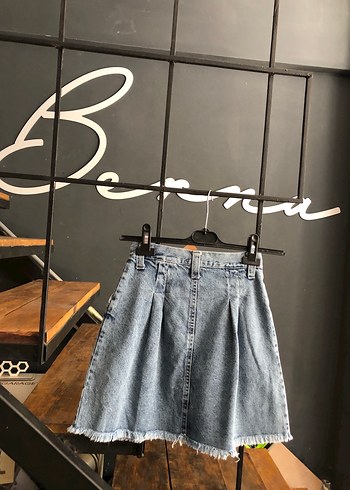 Kadın Gri Pileli Mini kot Etek xxs beden etiketli