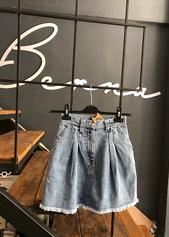 Diğer Kadın Gri Pileli Mini kot Etek xxs beden etiketli