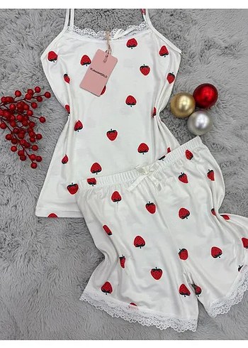 Diğer Çilek Baskılı Mini Askılı Pijama Takımı 4 xl beden sıfır