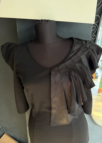 adL Siyah V Yaka Fırfırlı Midi Elbise xs beden - Görsel 14