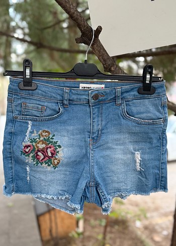 Koton 38 beden Nakışlı Bohem Kadın Kot Şort - Görsel 3