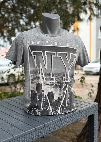 Gri New York Baskılı Erkek Tişört s beden - Görsel 8