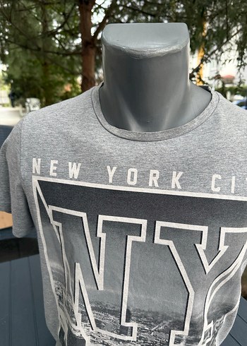 Gri New York Baskılı Erkek Tişört s beden - Görsel 9