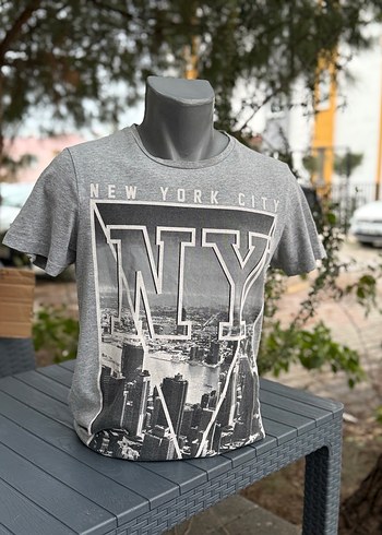 Gri New York Baskılı Erkek Tişört s beden - Görsel 2