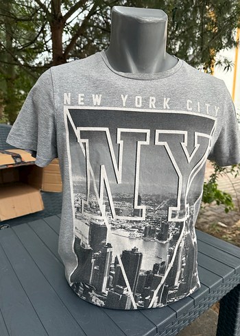 Gri New York Baskılı Erkek Tişört s beden - Görsel 3