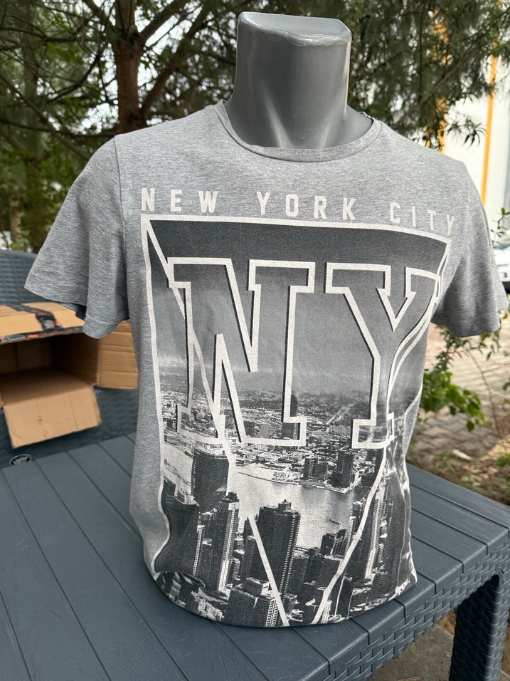 Gri New York Baskılı Erkek Tişört s beden - Görsel 3
