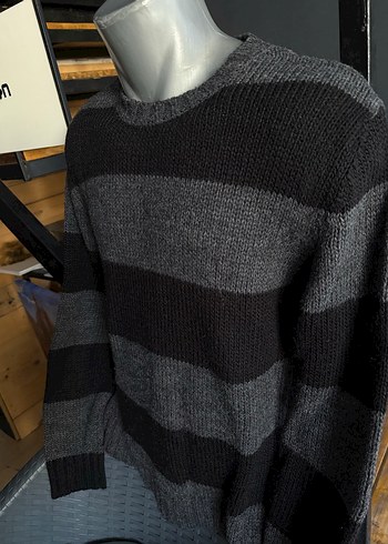 Koton L beden Gri Çizgili dar kalıp Triko erkek Kazak - Görsel 3