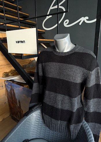 Koton L beden Gri Çizgili dar kalıp Triko erkek Kazak - Görsel 2