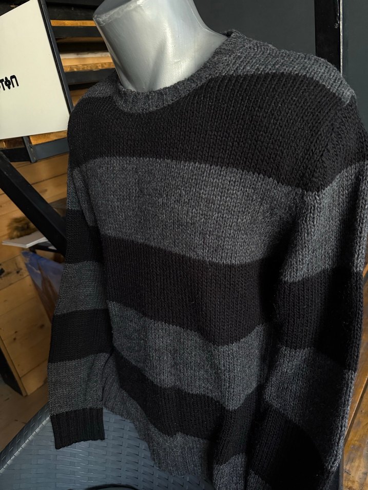 Koton L beden Gri Çizgili dar kalıp Triko erkek Kazak - Görsel 3