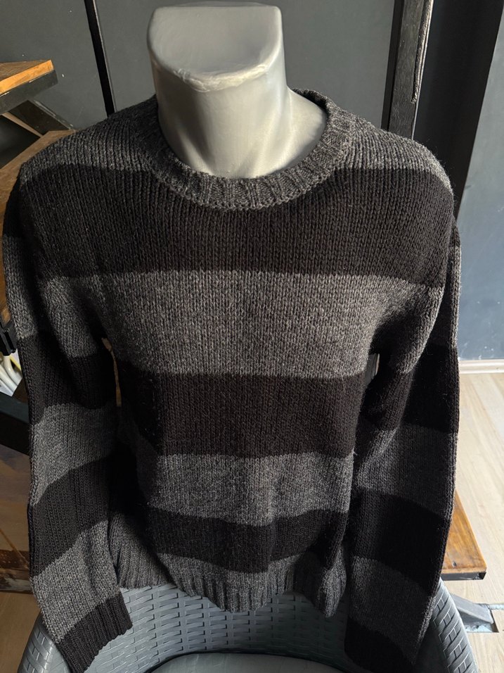 Koton L beden Gri Çizgili dar kalıp Triko erkek Kazak - Görsel 5