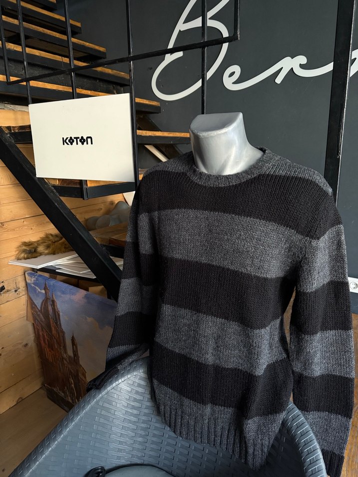 Koton L beden Gri Çizgili dar kalıp Triko erkek Kazak - Görsel 2