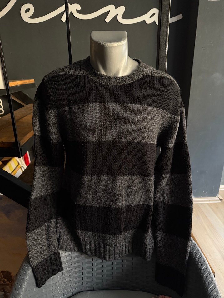 Koton L beden Gri Çizgili dar kalıp Triko erkek Kazak - Görsel 4