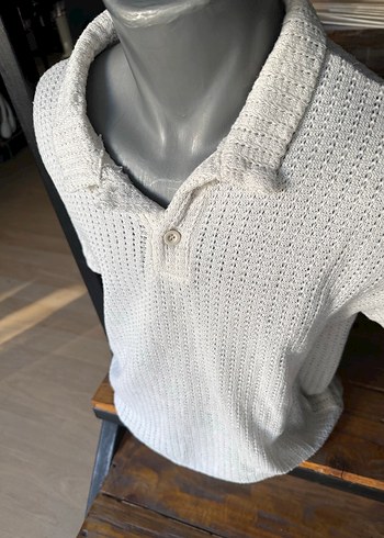 Erkek Örgü Beyaz Polo Tişört m beden - Görsel 18