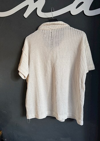 Erkek Örgü Beyaz Polo Tişört m beden - Görsel 10