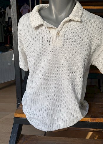 Erkek Örgü Beyaz Polo Tişört m beden - Görsel 14