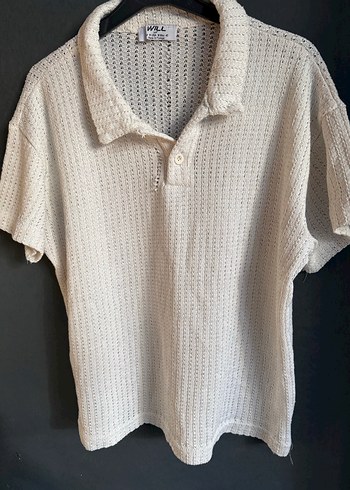 Erkek Örgü Beyaz Polo Tişört m beden - Görsel 9