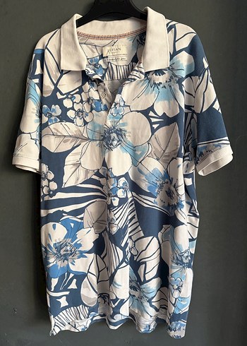 Lufian xl beden Mavi Çiçekli Kısa Kollu Polo Tişört - Görsel 12