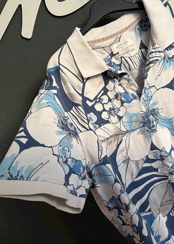Lufian xl beden Mavi Çiçekli Kısa Kollu Polo Tişört - Görsel 17