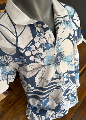 Lufian xl beden Mavi Çiçekli Kısa Kollu Polo Tişört - Görsel 5