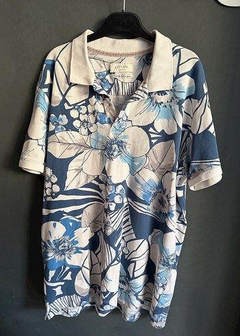 Lufian xl beden Mavi Çiçekli Kısa Kollu Polo Tişört - Görsel 13