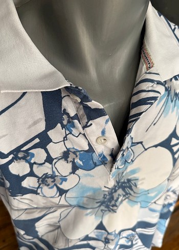 Lufian xl beden Mavi Çiçekli Kısa Kollu Polo Tişört - Görsel 4