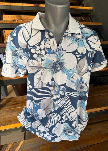 Lufian xl beden Mavi Çiçekli Kısa Kollu Polo Tişört - Görsel 2