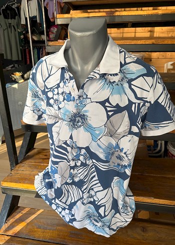 Lufian xl beden Mavi Çiçekli Kısa Kollu Polo Tişört - Görsel 6