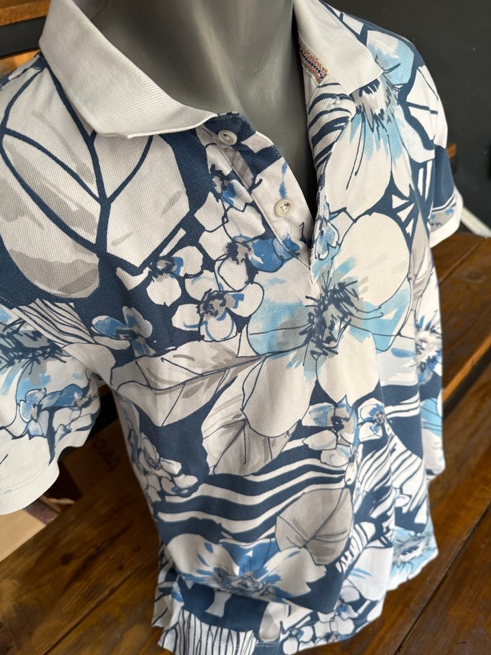 Lufian xl beden Mavi Çiçekli Kısa Kollu Polo Tişört - Görsel 5