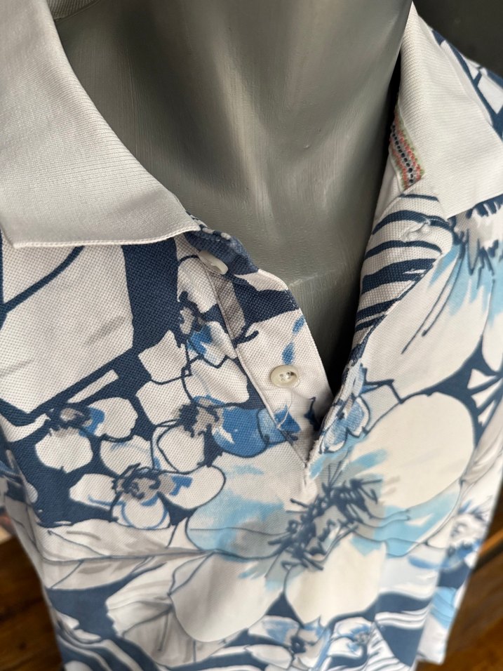 Lufian xl beden Mavi Çiçekli Kısa Kollu Polo Tişört - Görsel 4