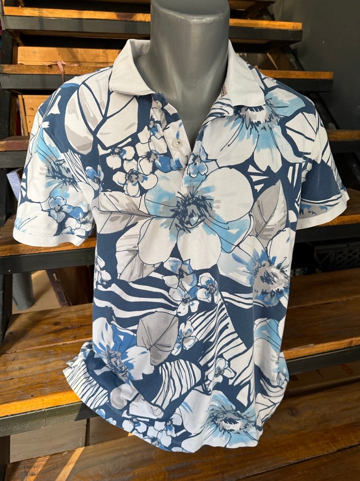 Lufian xl beden Mavi Çiçekli Kısa Kollu Polo Tişört - Görsel 2