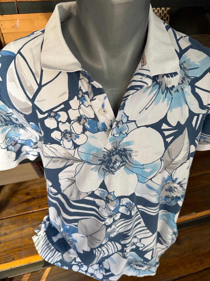 Lufian xl beden Mavi Çiçekli Kısa Kollu Polo Tişört - Görsel 3