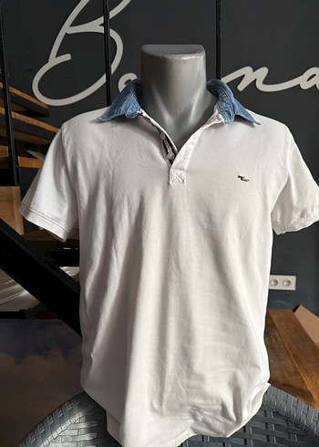 Colins Erkek Beyaz Denim Yaka Polo Tişört L beden - Görsel 2