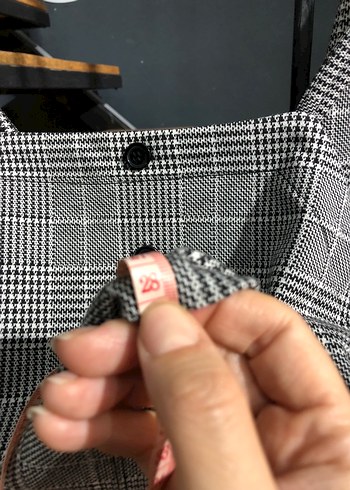 s Beden Düğmeli Gri Ekose Mini Etek bluz ikili takım