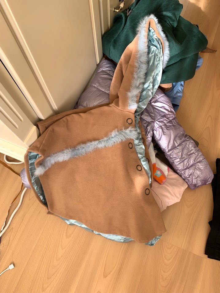 Kız çocuk Panço Kapüşonlu Kaşe Kaban 6-7 yaş - Görsel 3