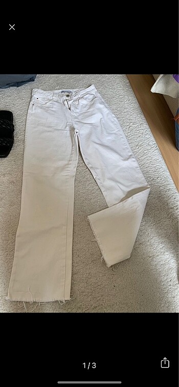 Zara Düz Kesim Beyaz Pantolon