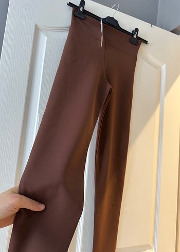 Kahverengi Regular Fit Kadın Kumaş Tayt - Görsel 3