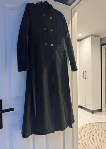 Düğmeli Siyah Uzun Kadın Kaban - Görsel 2