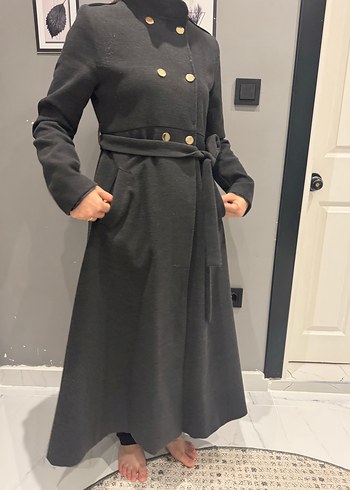 Düğmeli Siyah Uzun Kadın Kaban - Görsel 3