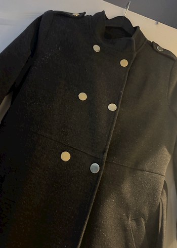 Düğmeli Siyah Uzun Kadın Kaban - Görsel 4