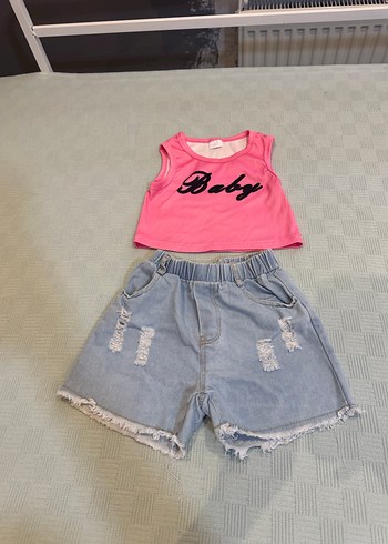 Kız Çocuk Pembe Straplez Baskılı Tişört - Görsel 8