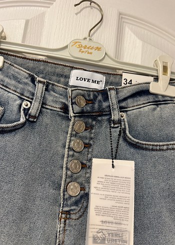 Düğmeli Gri Kadın Mini Kot Şort - Görsel 4