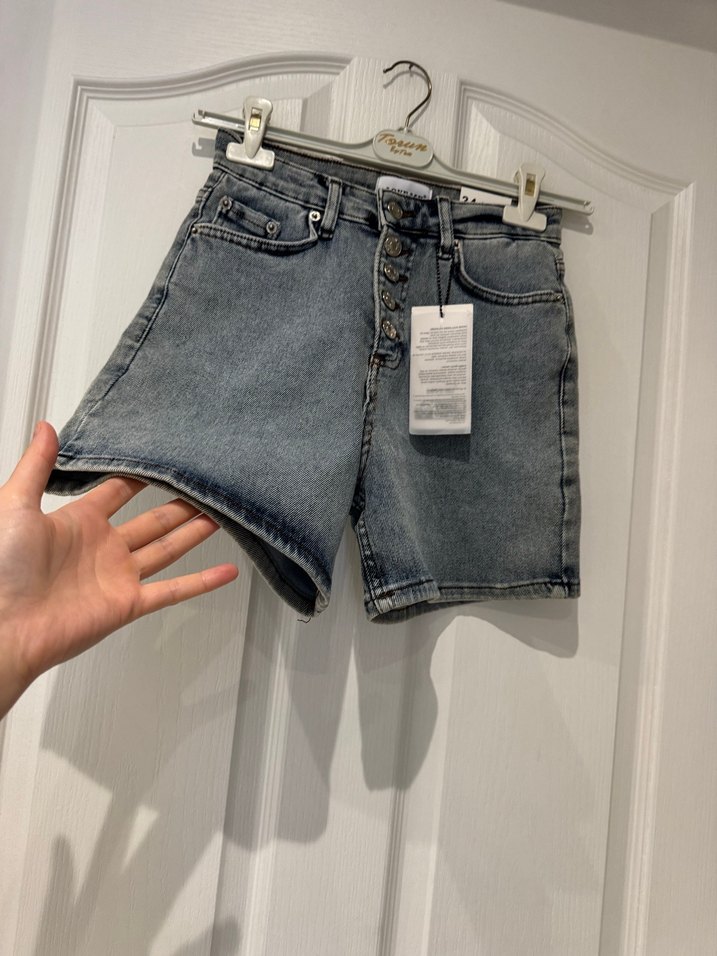 Düğmeli Gri Kadın Mini Kot Şort - Görsel 2