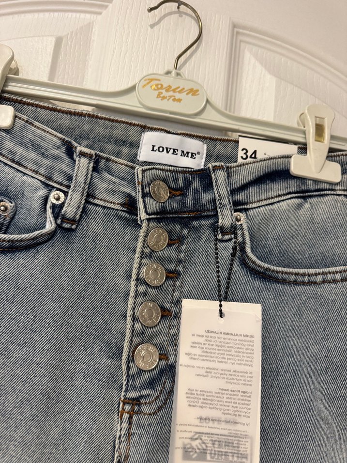 Düğmeli Gri Kadın Mini Kot Şort - Görsel 4