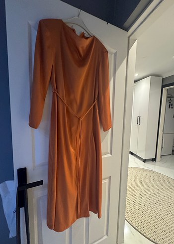 Bej Drapeli Uzun Kadın Elbise - Görsel 2