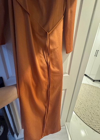 Bej Drapeli Uzun Kadın Elbise - Görsel 3