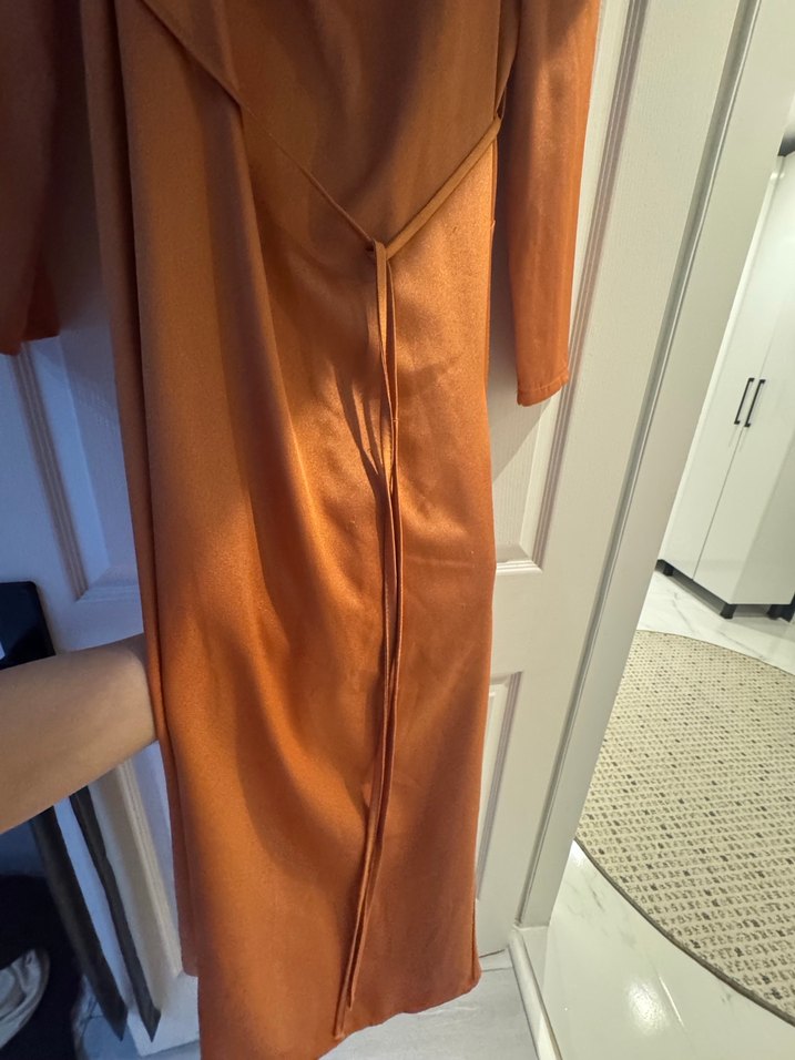 Bej Drapeli Uzun Kadın Elbise - Görsel 3